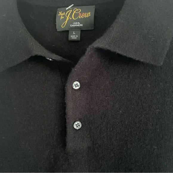 J. Crew Men’s Sz Large 100% Cashmere Collared Polo Sweater Black Long Sleeves - Picture 8 of 9